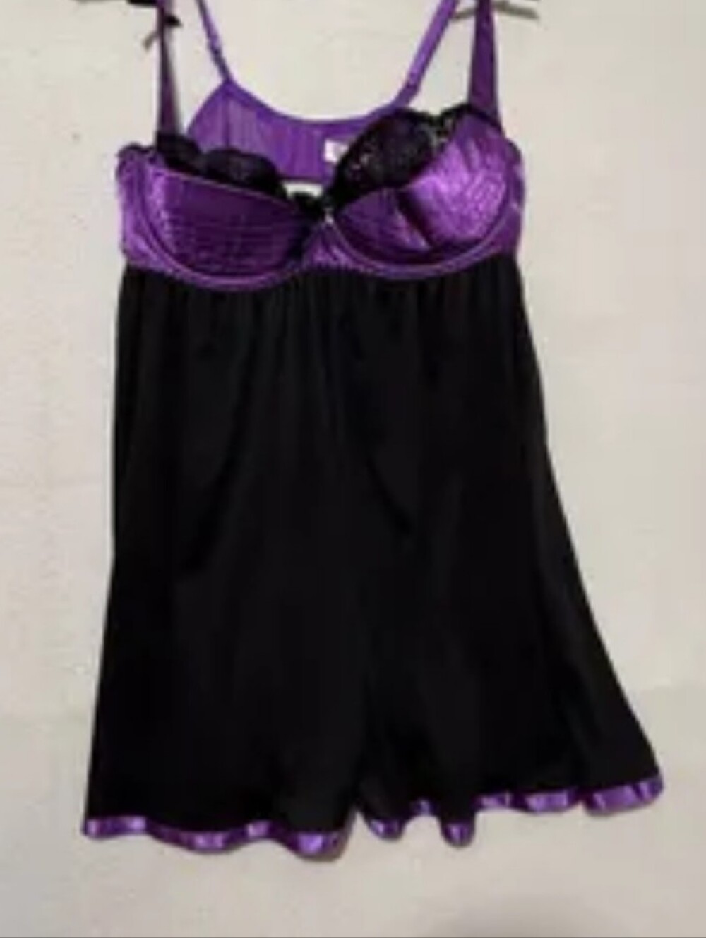 Cacique Plus Size Purple & Black Women's Babydoll Chemise Lingerie